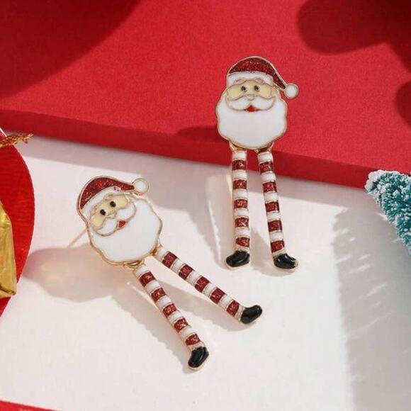 NEW Santa Claus St. Nick Christmas Dangle Statement Earrings Holiday - Picture 3 of 4